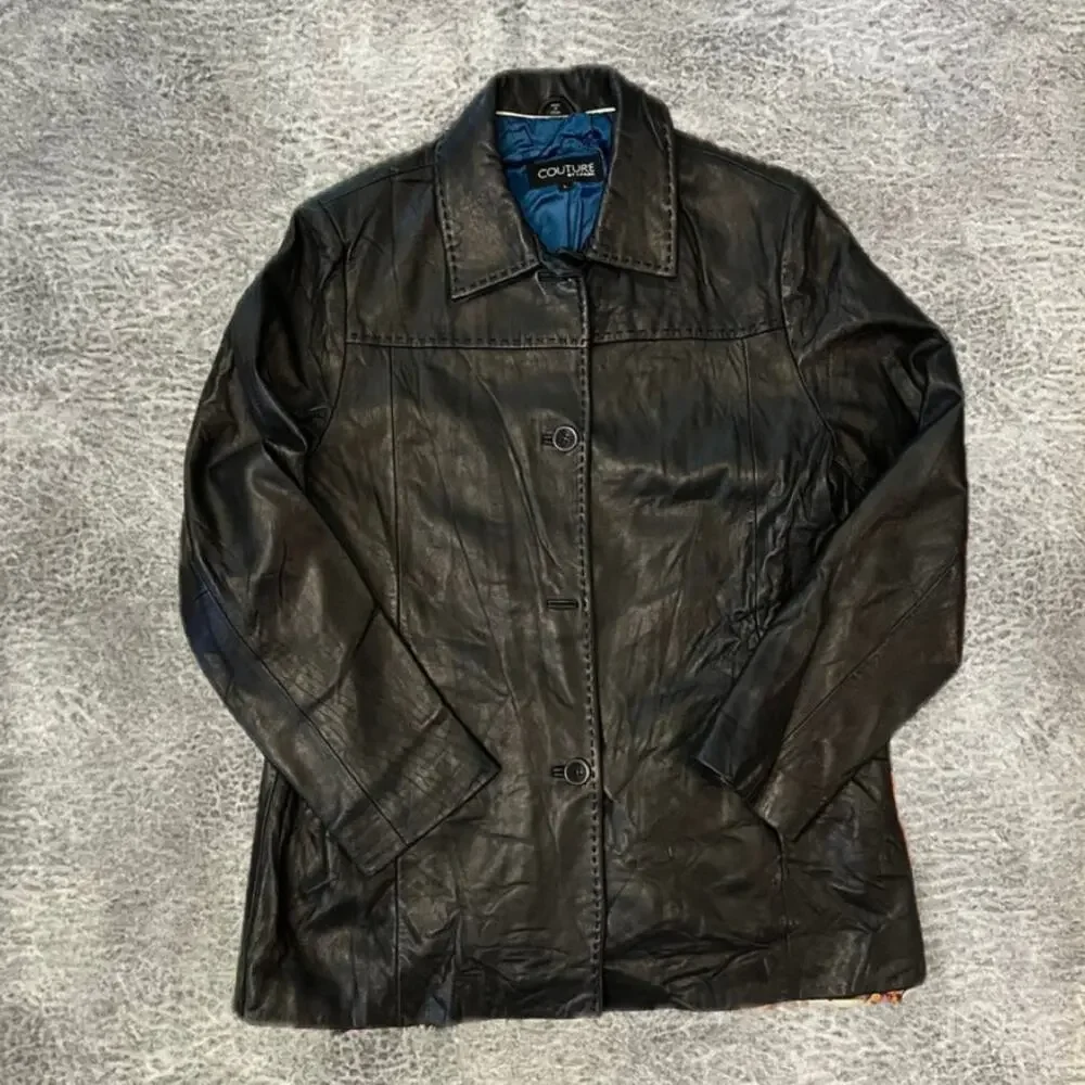 Black leather vintage couture jacket